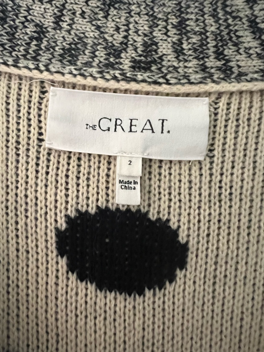 THE GREAT. Gray and Black Polka Dot V-Neck Cardigan - Picture 3 of 5
